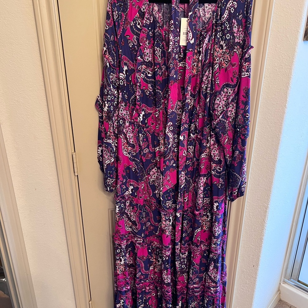 Avenue Vibrant Paisley Long Sleeve Dress - Fuchsia and Violet